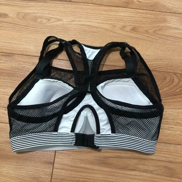 Victoria’s Secret VSX Angel Mesh Sports Bra 34C Black White Sexy Racerback EUC - Picture 3 of 4
